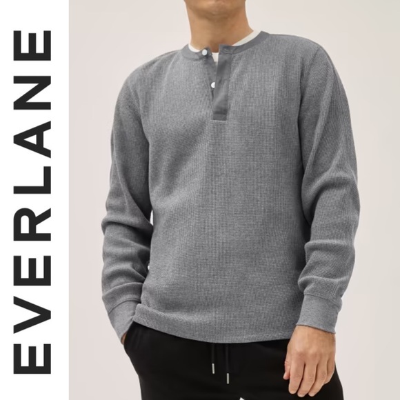 Everlane Other - Everlane Waffle Knit Henley Thermal Men’s Gray Long Sleeve Cotton Shirt XL